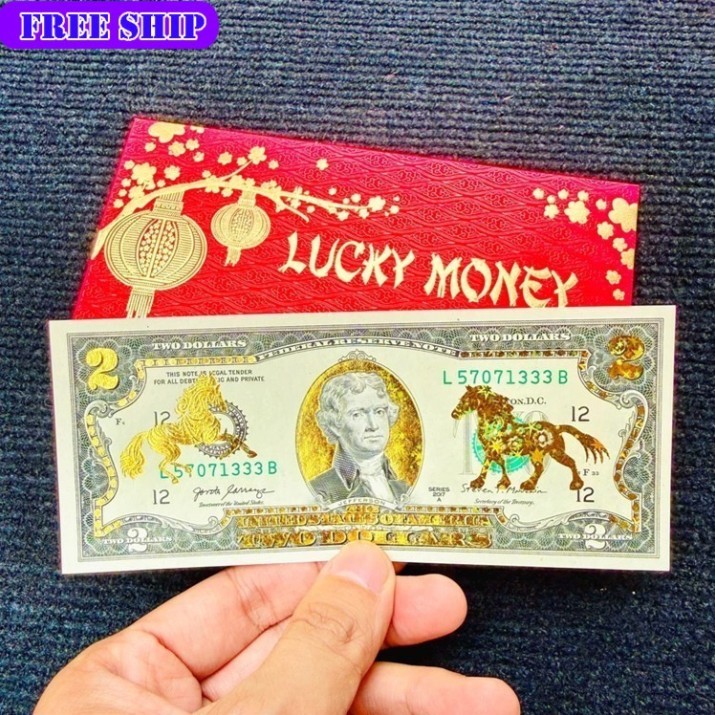 Tấm Tiền 2 USD Hình Con Ngựa Lì Xì Tết 2026 May Mắn,  Full Phụ Kiện Quà Tết 2026, May Mắn QTMN