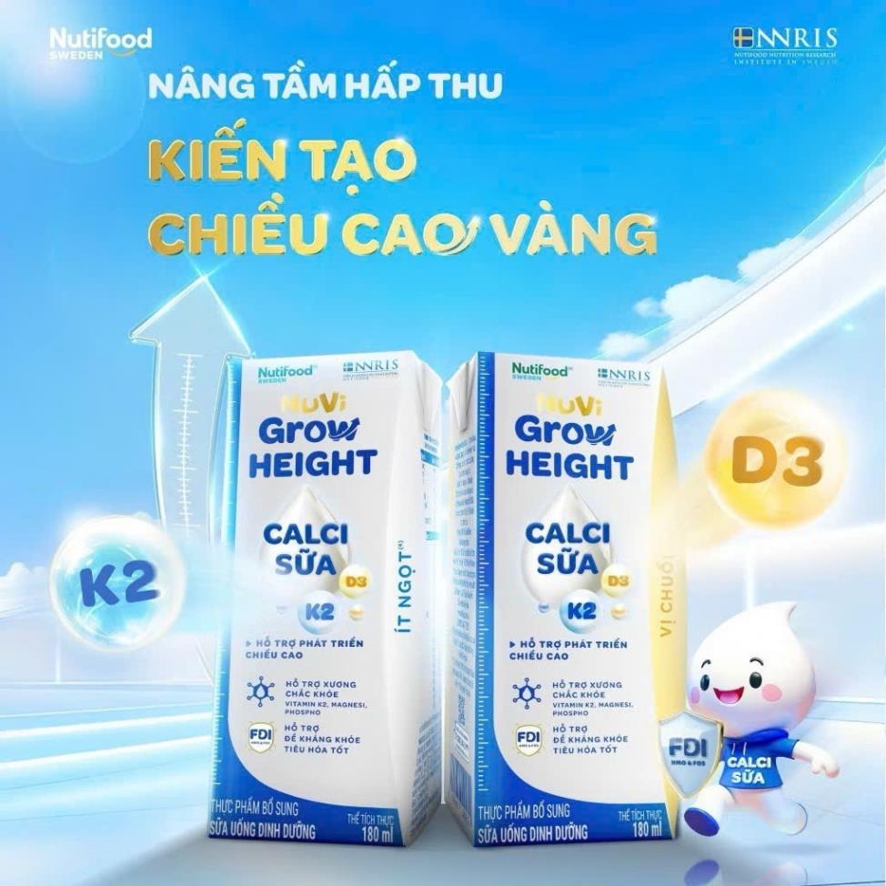 Lốc 4 hộp Sữa dinh dưỡng pha sẵn Nuvi Grow  Height 110/180ml- SỮA  BỈM TRANG NHÁY