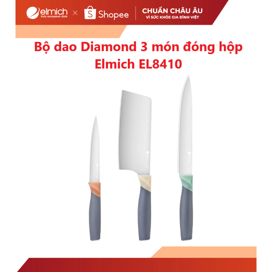 Bộ dao kéo Elmich Diamond – EL-8410 (3 món) – Thép 5Cr15/PP+TPR – Bảo hành chính hãng 12 tháng