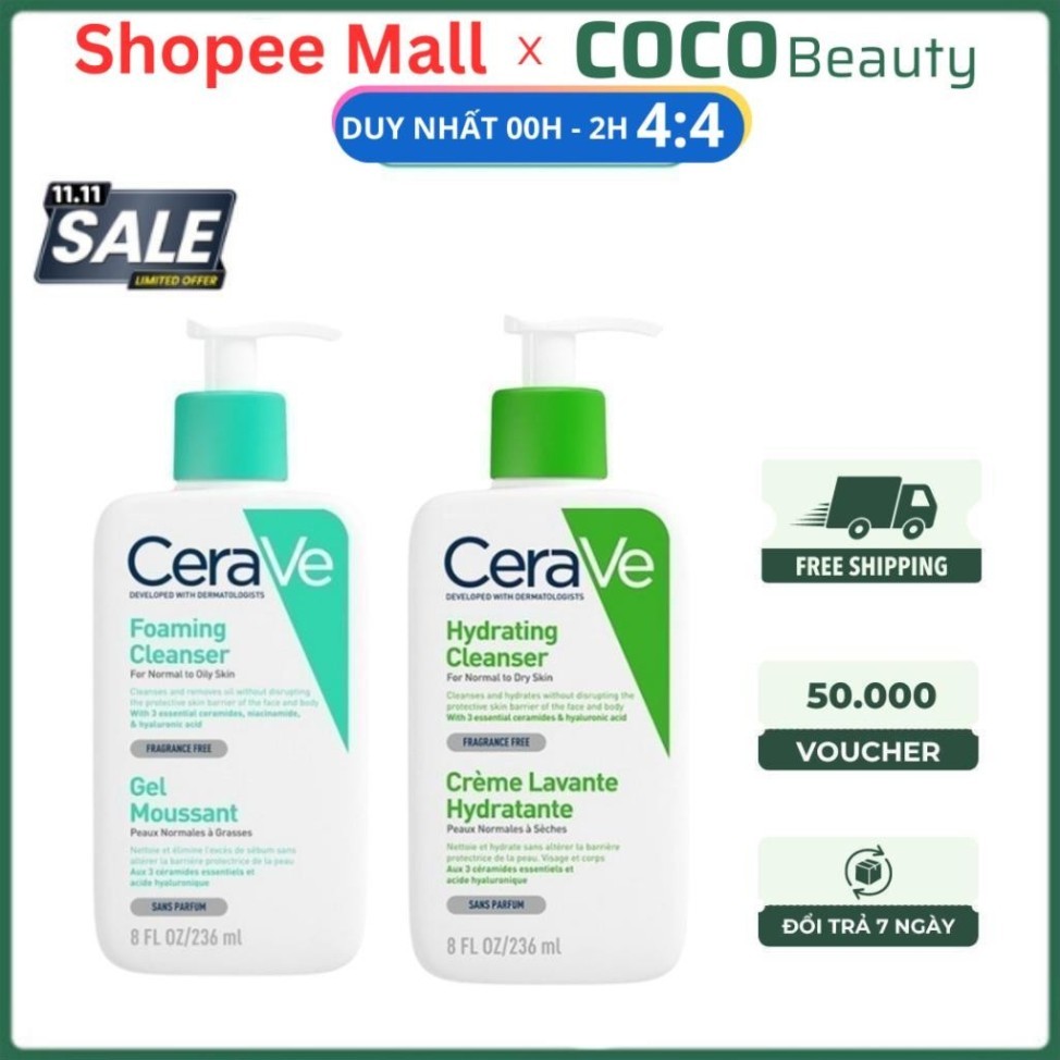 Sữa rửa mặt CeraVe cho da dầu da khô da nhảy cảm CeraVe Foaming Cleanser 236ML 473ML