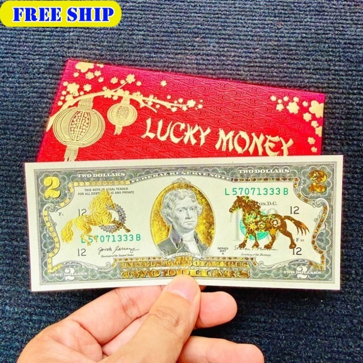 Tấm Tiền 2 USD Hình Con Ngựa Lì Xì Tết 2026 May Mắn,  Full Phụ Kiện Quà Tết 2026, May Mắn QTTLXT