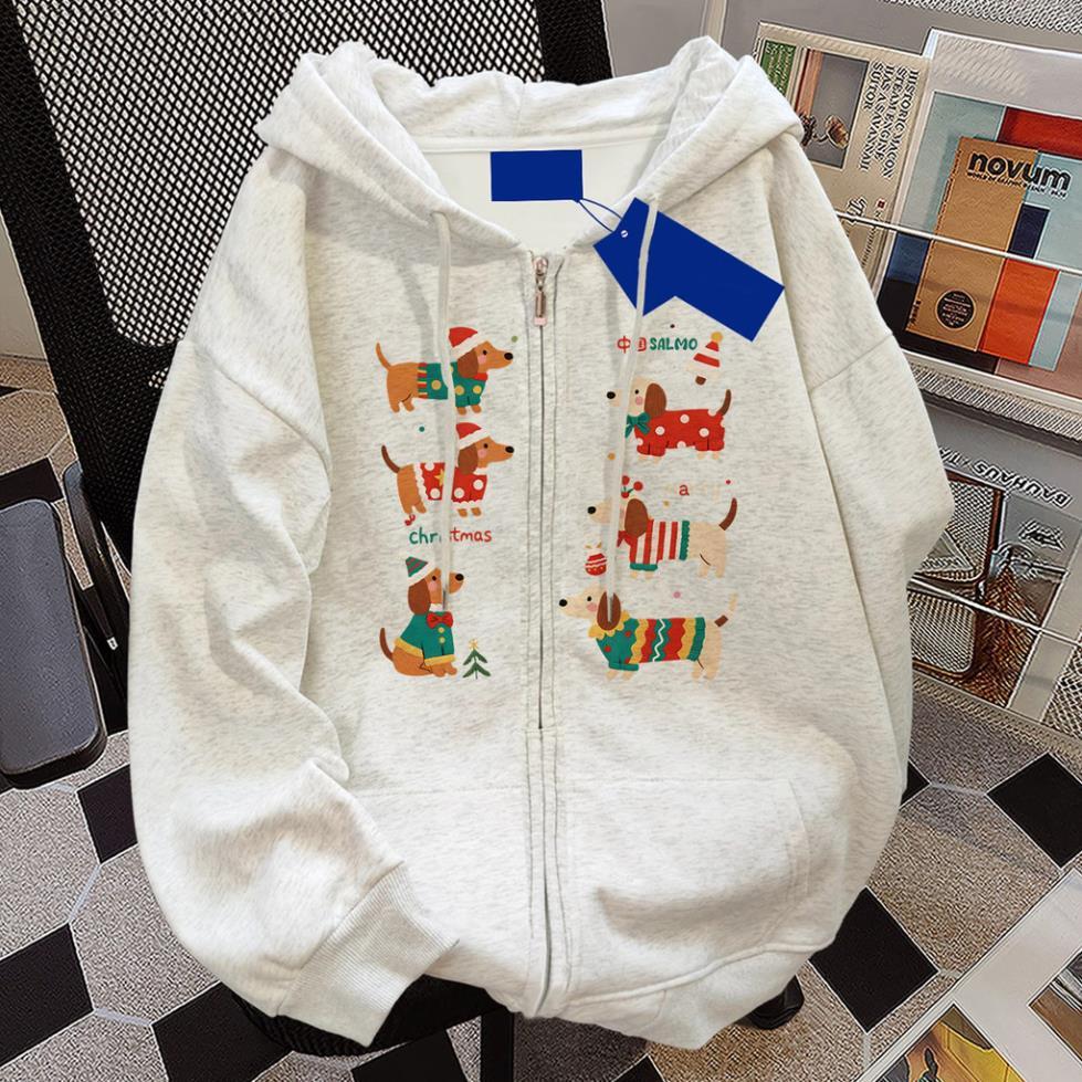 áo khoác hoodie zip  nữ xám tiêu dễ thương mùa đông noel CÚN NÂU 2 BÊN UT