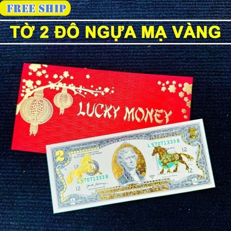 Tấm Tiền 2 USD Hình Con Ngựa Lì Xì Tết 2026 May Mắn,  Full Phụ Kiện Quà Tết 2026, May Mắn QTNM