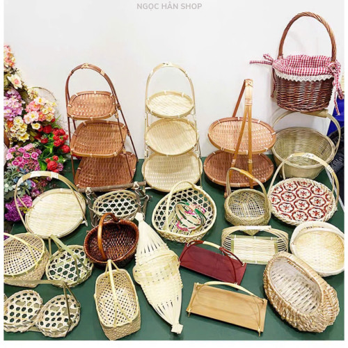 Mẹt tre tầng, mẹt tre 1 2 3 tầng đựng bánh kẹo mứt tết đồ ăn, trang trí phụ kiện decor chụp ảnh 33N