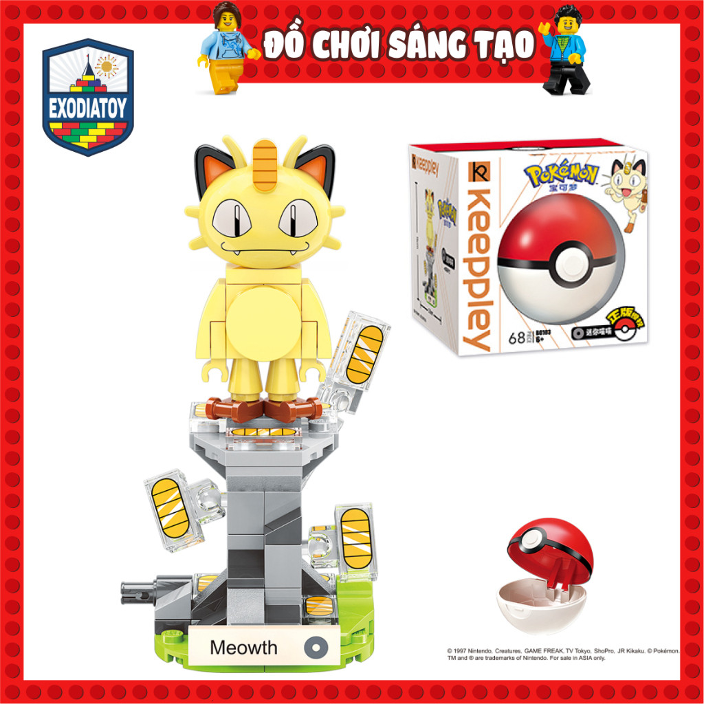 Mô hình Pokemon GO BrickHeadz Meowth (tặng kèm Pokeball) - Đồ Chơi Lắp Ghép Sáng Tạo - Keeppley B010