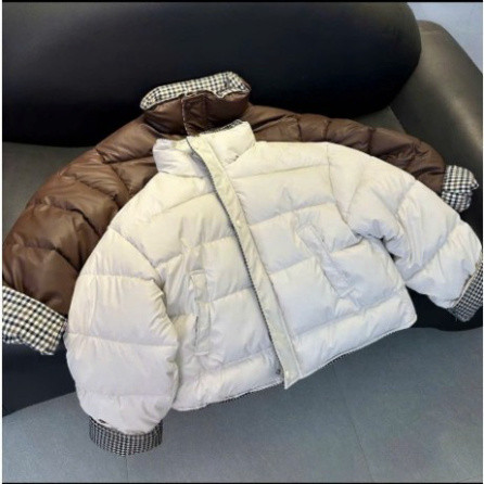 ÁO KHOÁC PHAO DA NỮ HỌA TIẾT PHỐI CARO TAY KẺ CHẤT PHAO 3 LỚP DÀY DẶN FORM BOXY | BigBuy360 - bigbuy360.vn