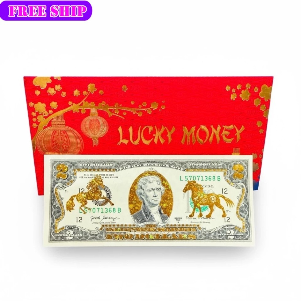 Tấm Tiền 2 USD Hình Con Ngựa Lì Xì Tết 2026 May Mắn,  Full Phụ Kiện Quà Tết 2026, May Mắn SLX