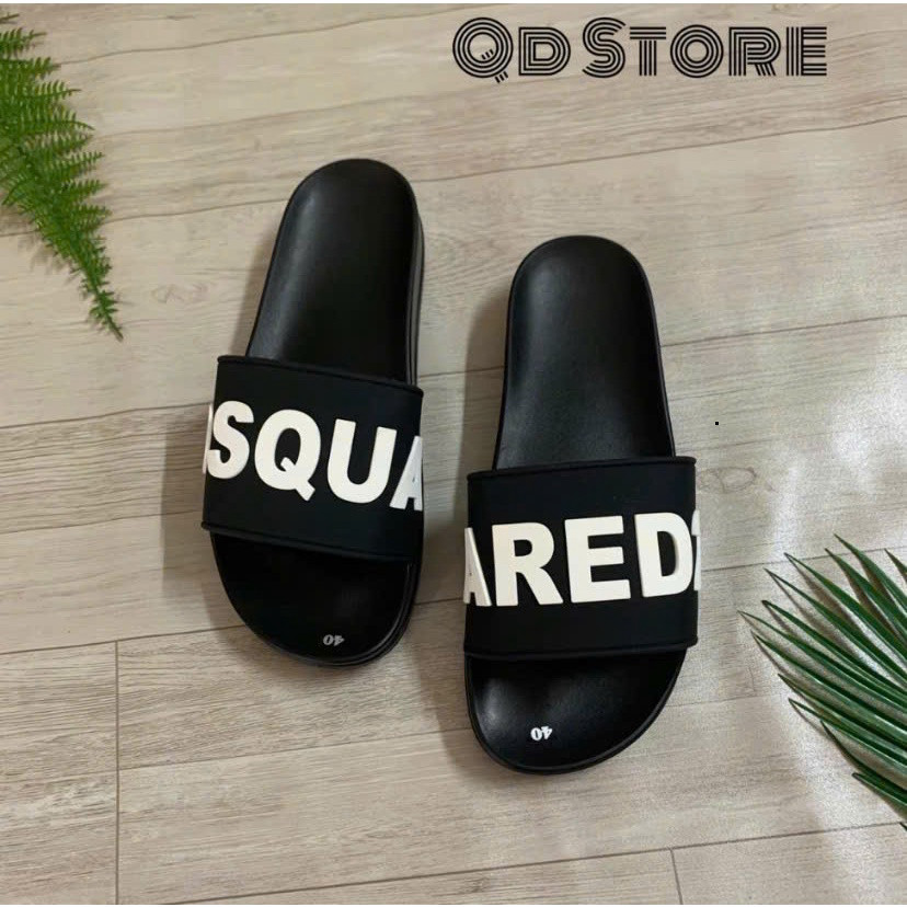 Dép lê Nam Nữ quai ngang DQ2 Quai Đen Chữ Trắng Đủ Size 36-43