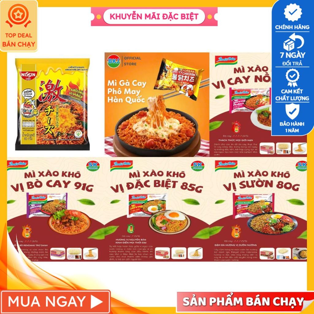 5 Gói Mì Trộn Các Loại Gà Cay Phô Mai ABC Indonesia, Mì nissin Gà Phô Mai, Mì indomie, Mì tương đen