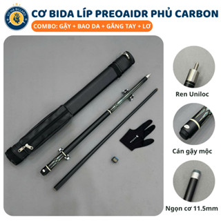  Cơ Bida Líp Phủ Carbon Ren Uniloc Cao Cấp - Gậy Bi a Líp 11.5mm Chính Hãng  Combo Bao+Cơ+Găng+Lơ  
