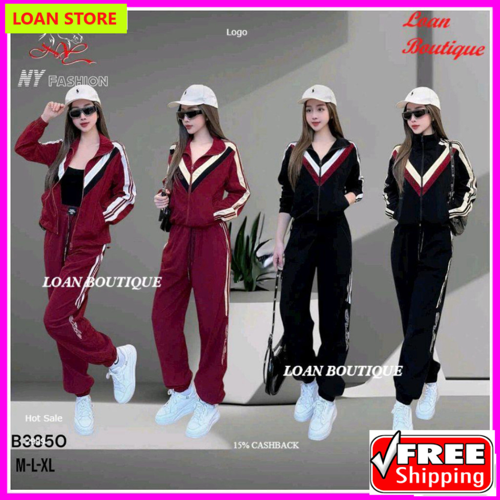 ÁO THU ĐÔNG- Bộ sét gió nữ 2 lớp thể thao, viền sọc phong cách không mũ, mã sản phẩm NY3850, thời tr