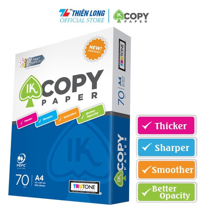 Combo 10 ream giấy A4 Thiên Long IK Copy 70/80gsm - Thùng giấy in A4 10 ream 500 tờ đều màu