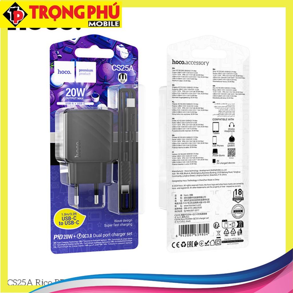 Bộ sạc Hoco CS25A 20w typeC-TypeC  - Online sale off
