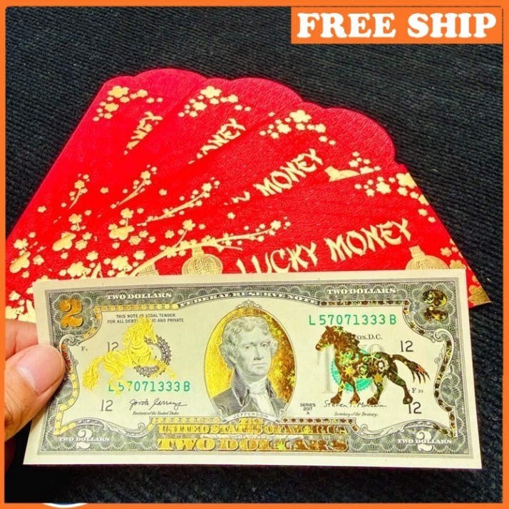 Tấm Tiền 2 USD Hình Con Ngựa Lì Xì Tết 2026 May Mắn,  Full Phụ Kiện Quà Tết 2026, May Mắn KBTT