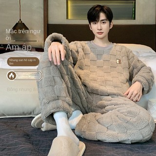 Bộ đồ ngủ flannel cho nam mùa thu và đông, bộ đồ mặc ở nhà thoải mái cho nam