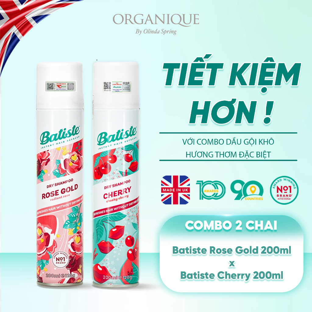 [Siêu Tiết Kiệm] Combo 2 Chai Dầu Gội Khô Batiste Dầu gội khô Cho Da Dầu Hết Bết Dính Bồng Bềnh Lưu 
