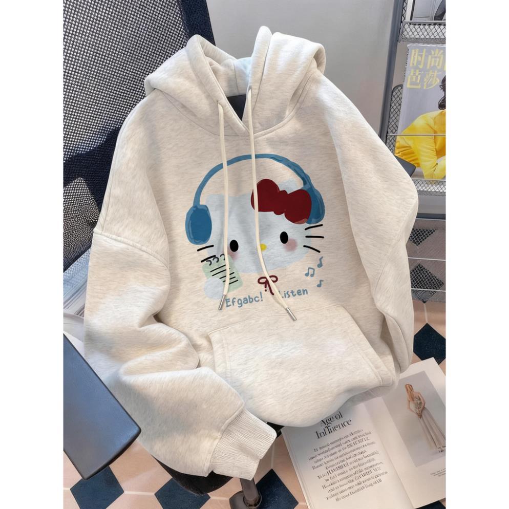 áo hoodie nữ Hello kitty NGHE NHẠC  áo khoác mùa đông hàn quốc UT