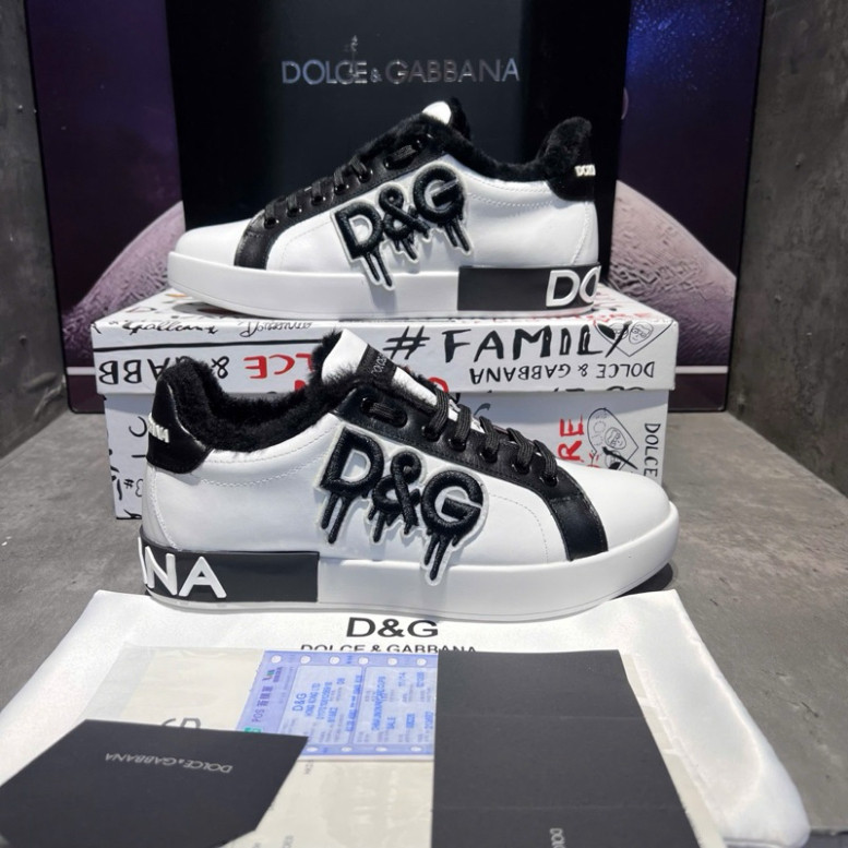 Giày Dolce & Gabbana Portofino Leather Logo Low F1 -top Sneakers – Đế Êm Chống Trơn, Thời Trang Đườn