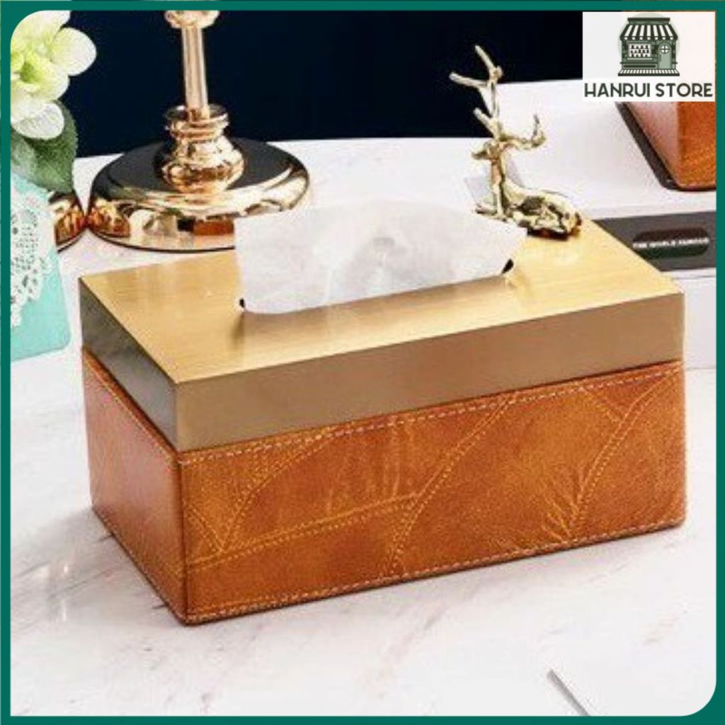 HỘP KHĂN GIẤY Sang Trọng H High-end Luxury Tissue Box Metal Leather 🔰Hanrui Store🔰
