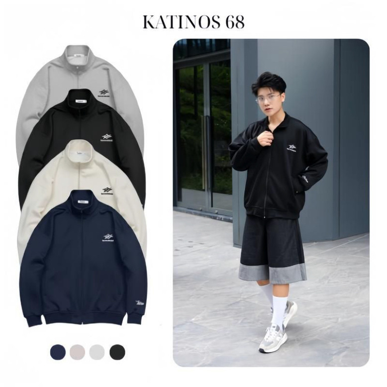 Áo Khoác Nỉ 2 Da KATINOS 68 Form Boxy Cho Nam Nữ Thêu Chữ, Áo Khoác Sweater Vải Mềm Mại Giữ Ấm Phong
