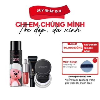  Combo mini trang điểm đầy đủ Bộ 4 món Kem nền Carslan 5g Son tint Carslan 1g Phấn phủ Carslan màu trong suốt 1g xịt 