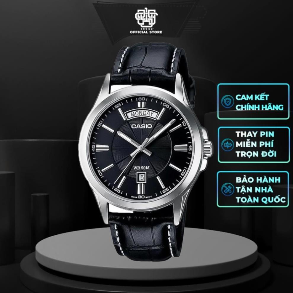 ĐỒNG HỒ NAM DÂY DA ĐEN MẶT TRÒN CHỐNG NƯỚC CASIO MTP-1381L-1A HÀNG CHÍNH HÃNG