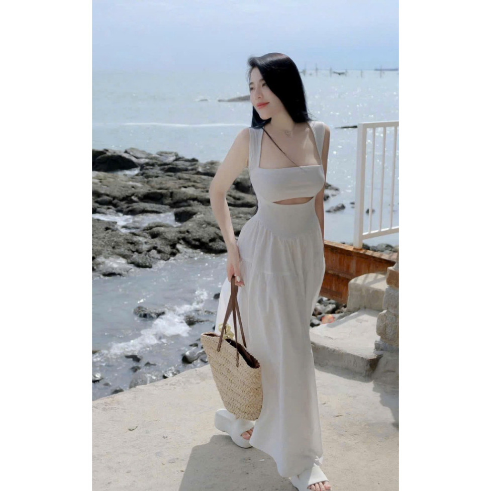 Đầm thiết kế tăm gân mút ngực, phối tùng xoè kiểu dáng dài Mango thời trang nữ đẹp mắt.