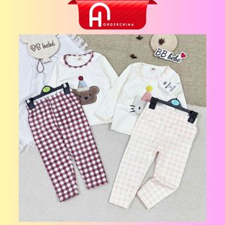  Set 2 bộ zip lông lót bông kitty gấu đội mũ quần kẻ caro cho bé gái - HNOrderChina 