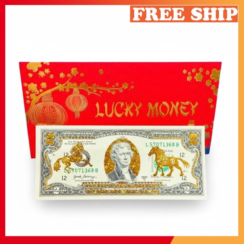 Tấm Tiền 2 USD Hình Con Ngựa Lì Xì Tết 2026 May Mắn,  Full Phụ Kiện Quà Tết 2026, May Mắn LGCS