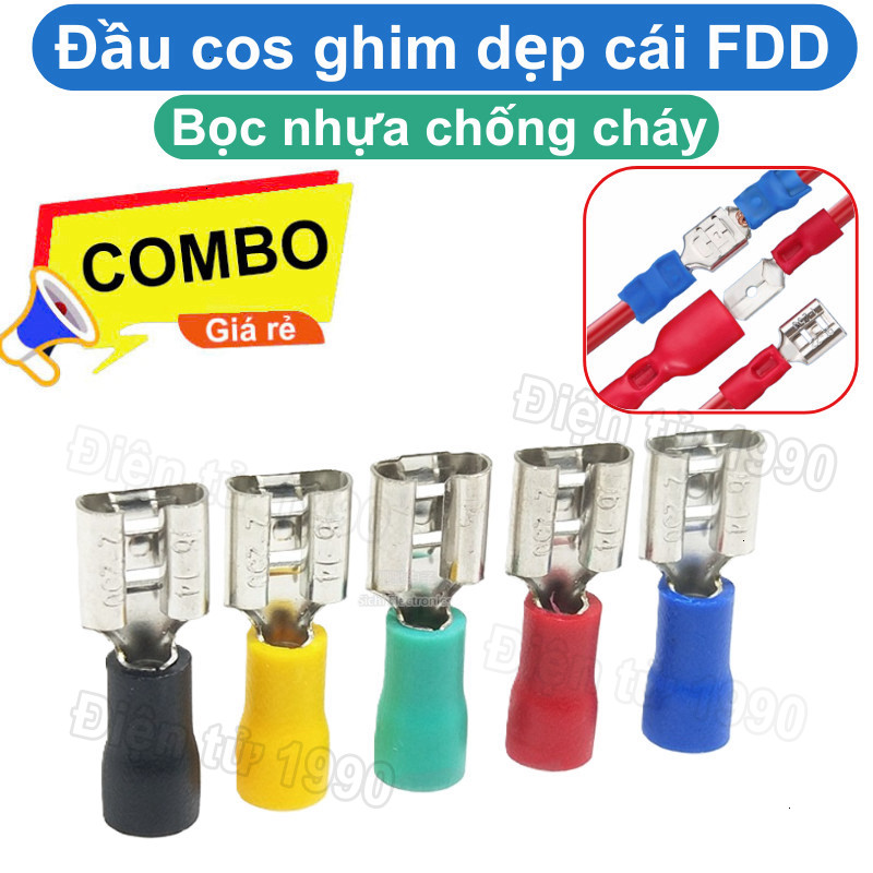 [Giá sỉ] (50C) Đầu cos ghim dẹp cái, cos ghim capa bọc nhựa FDD