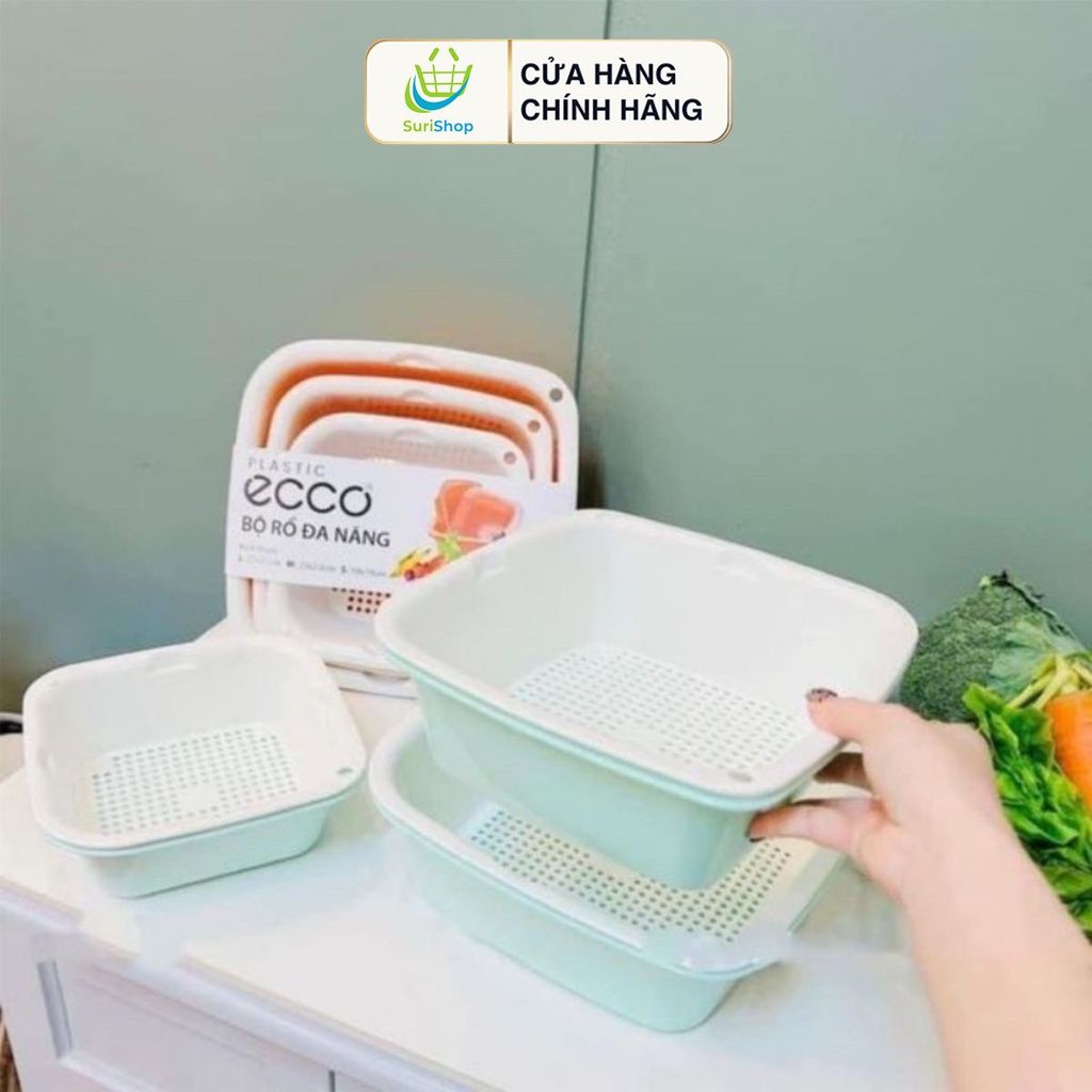 Bộ Rổ Nhựa Kèm Thau ECCO 6 Món Đủ Kích Thước Khác Nhau Cao Cấp 3 Rổ 3 Thau - Gia Dụng Suri shops