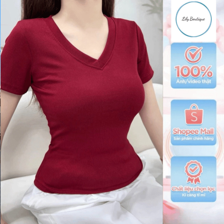 Áo thun nữ cổ tim vải gân tăm DAZZI BRAND,áo thun babytee tôn dáng ôm body chiết eo co dãn 4 chiều