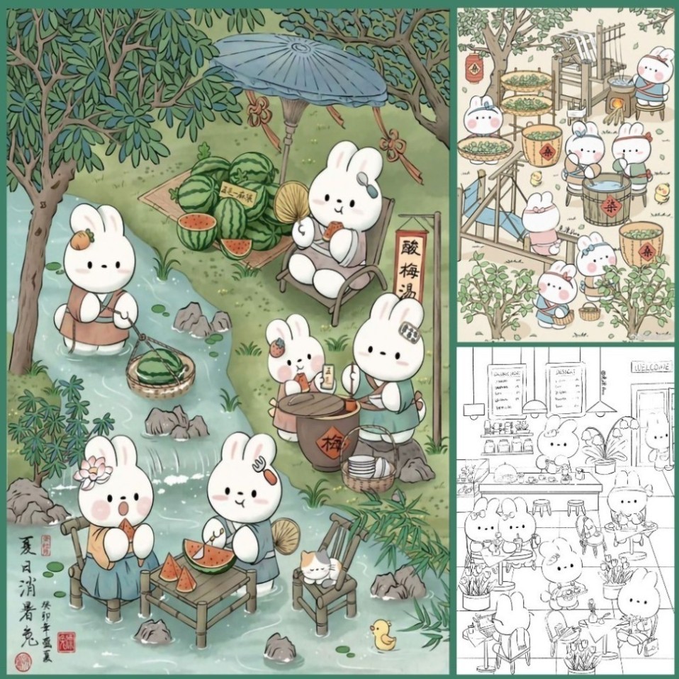 combo Tranh tô màu "Cute bunnies" bộ 30 tranh giấy M78
