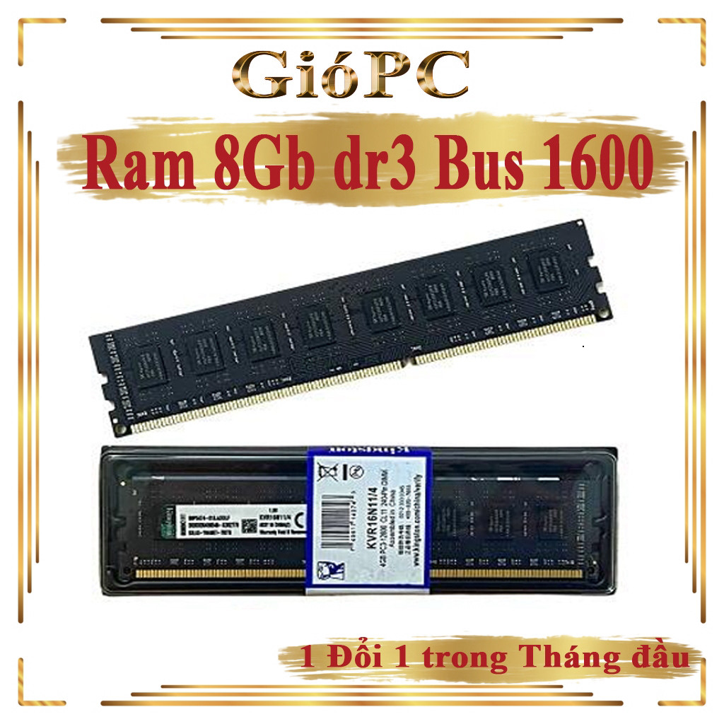 Ram máy tính bàn 8Gb dr3 bus 1600 New bảo hành 36 tháng 1 đổi 1