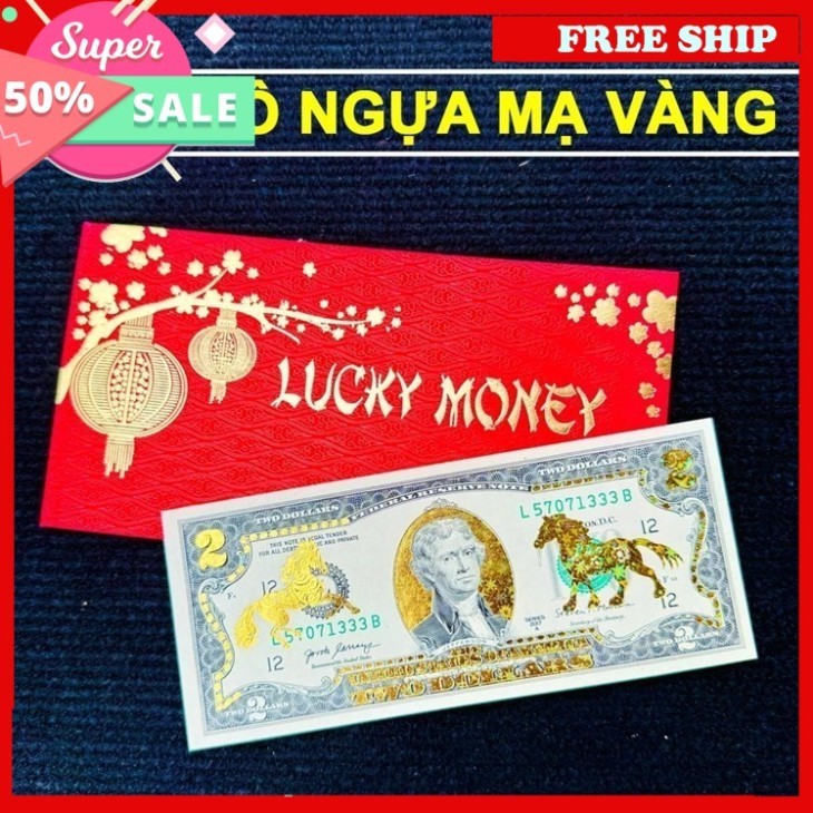 Tấm Tiền 2 USD Hình Con Ngựa Lì Xì Tết 2026 May Mắn,  Full Phụ Kiện Quà Tết 2026, May Mắn JJS