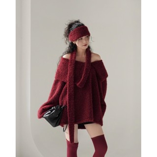  Áo len xù trễ vai đai liền Rouge Top - LUXI  Tặng kèm băng đô  