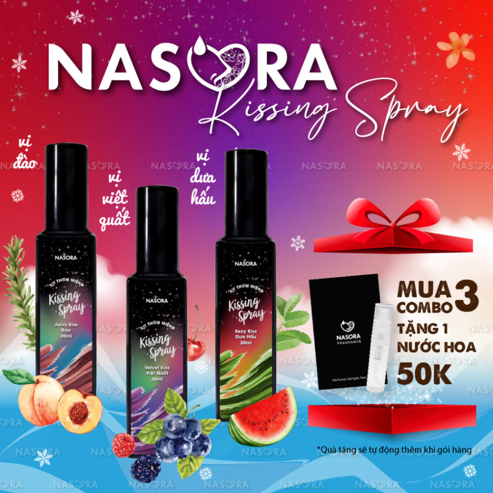 I Xịt Thơm Miệng Kissing Spray Nasora 20ml Chai Mới Hương Trái Cây Kẹo Ngọt Thơm Mát Ngọt Ngào I