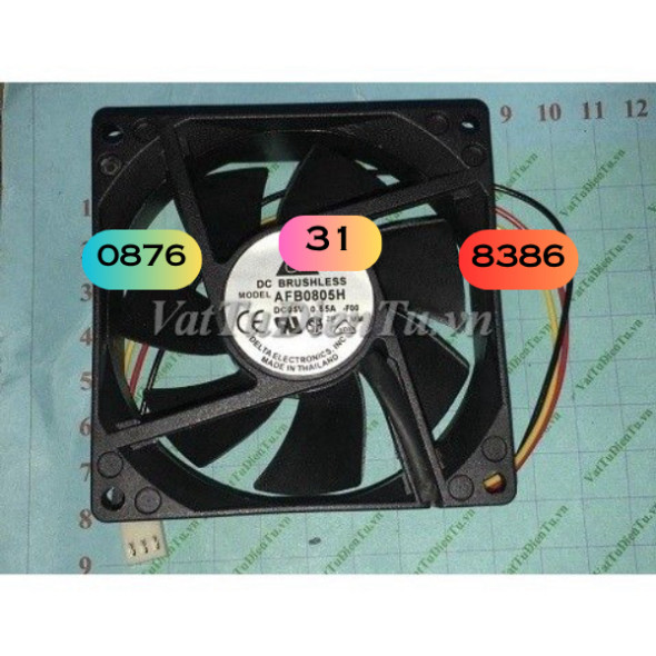 AFB0805H Quạt 5V 0.65A 8025 3 dây đầu cắm trắng B2