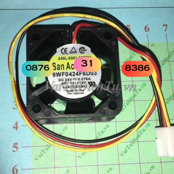 9WF0424F6D03 Quạt tản nhiệt 24V 0.076A 4020 SANYO 3 dây đầu cắm B2