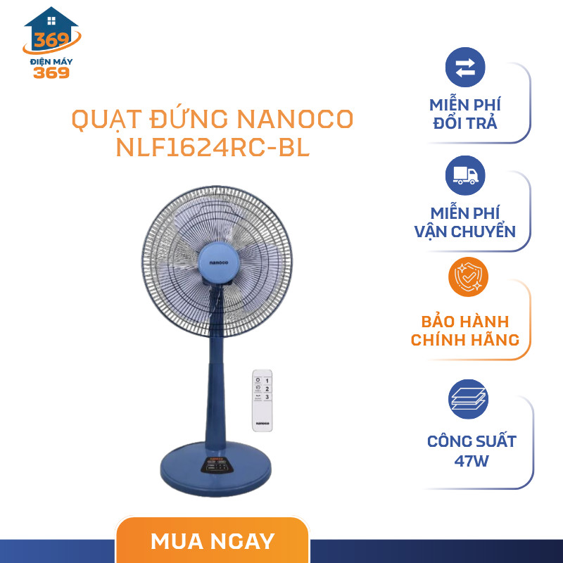Quạt Lửng Có Remote Nanoco NLF1624RC-BL – 47W, Hoạt Động Êm Ái, Làm Mát Toàn Phòng – SMC