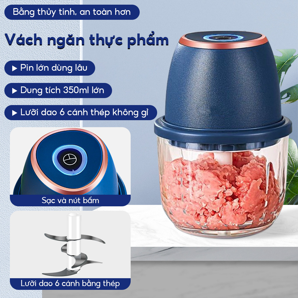 Máy xay tỏi, ớt điện nhỏ gọn, tiện lợi với lưỡi dao bằng thép không gỉ 3 lưỡi