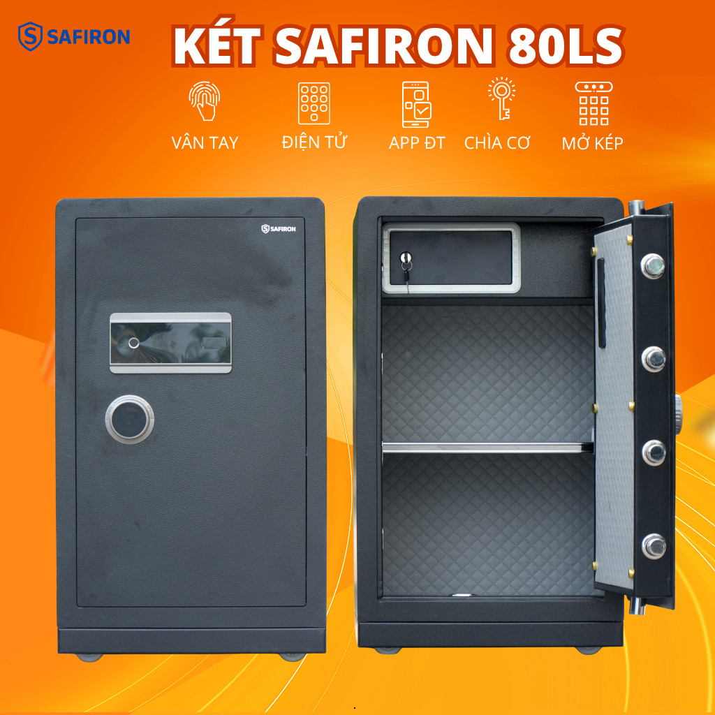 Két Sắt Thông Minh Safiron 80LS Vân Tay Điện Tử, Cảnh Báo Chống Trộm Qua Điện Thoại - Bảo Hành 6 Năm