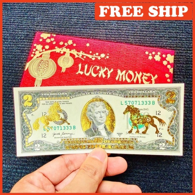 Tấm Tiền 2 USD Hình Con Ngựa Lì Xì Tết 2026 May Mắn,  Full Phụ Kiện Quà Tết 2026, May Mắn BLX