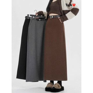    Hàng QC   Chân váy dạ  dáng dài  dài 88 cm  kèm đai ,chất dạ dày mịn by TRANG CHAVI - MS 8016 