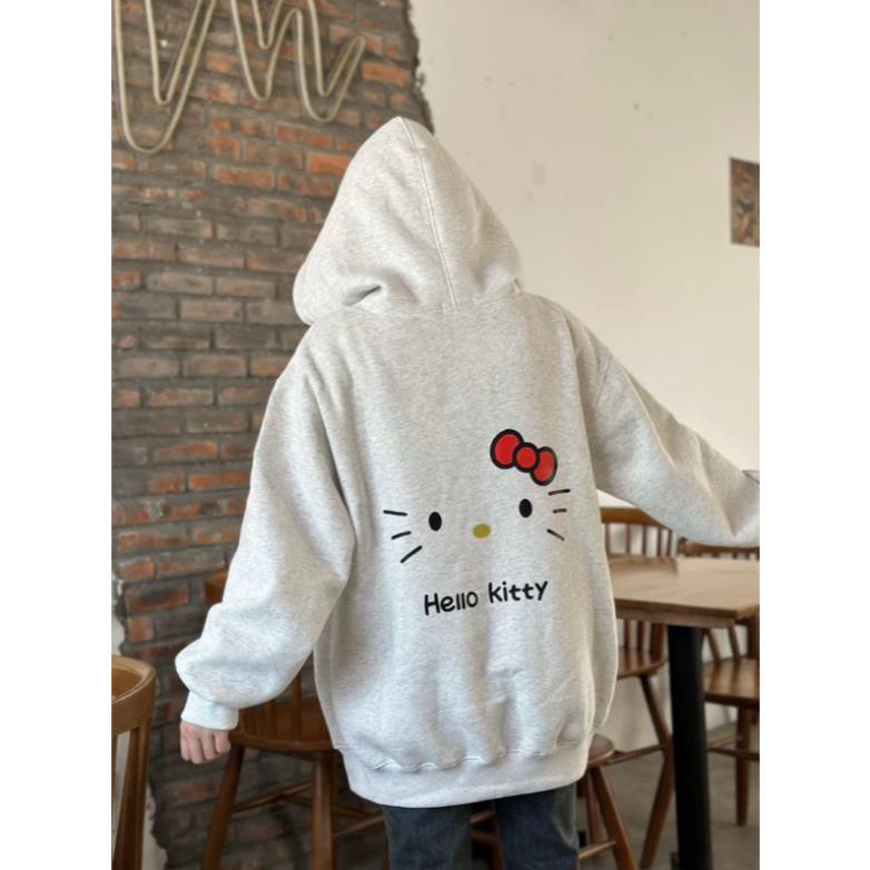 Áo Hoodie ZIP Nỉ COTTON IN MÈO HELLO.KITTY (có túi trong),Áo Khoác Form Rộng Hàn Quốc UT