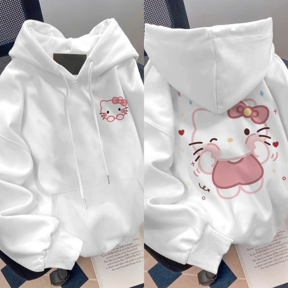 Áo hoodie phong cách hàn quốc hottrend Mèo Kitty bẹo má in trước sau from rộng UT