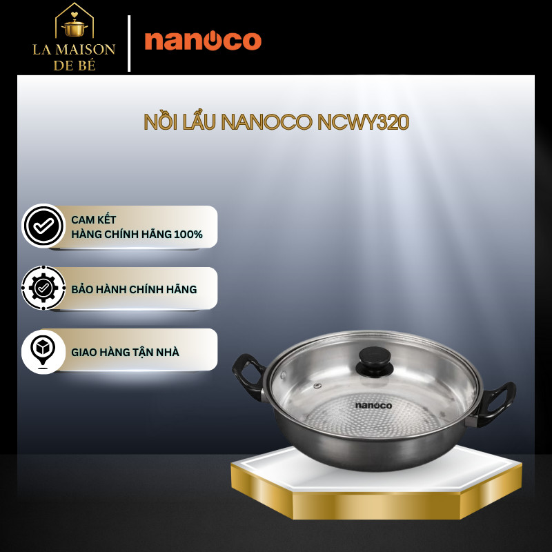 Nồi Lẩu Đơn Nanoco NCWY320 – Inox 410 Bắt Từ Truyền Nhiệt Tốt, Size 26cm – LMS