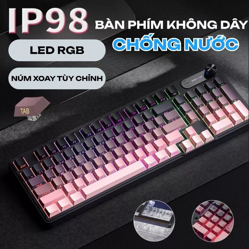 Bàn Phím Giả Cơ IP98 LED RGB có núm tùy chỉnh, Chống thấm nước, Phím PBT Cao Cấp, Gõ Êm Chống Ồn
