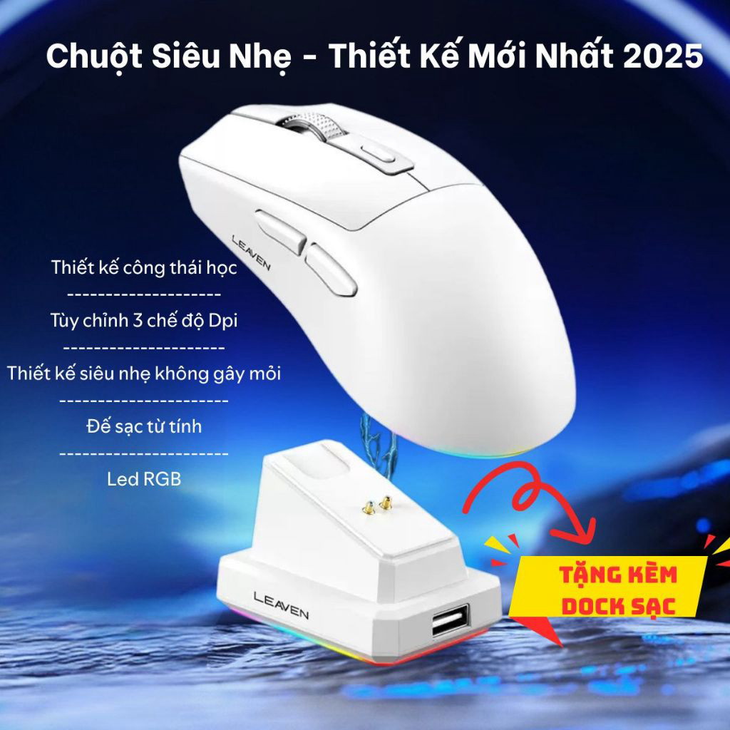 Chuột không dây - Chuột Bluetooth Leaven X3 Chip PRO-Chuột Bluetooth Có Dock Sạc• LED Rgb•1600 DPI S