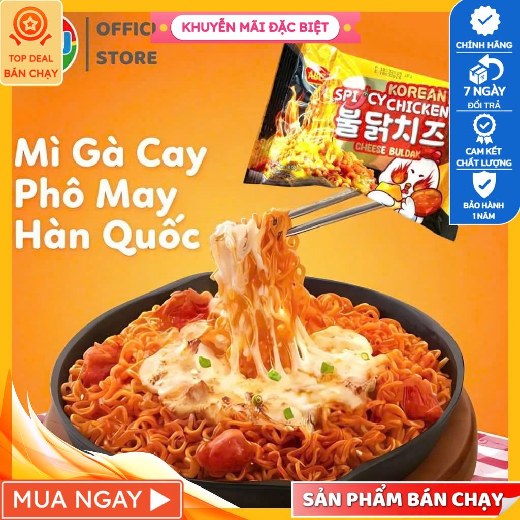 Set 10 gói mì gà cay phô mai abc, mì tương đen, mì nissin phô mai, mì indomie 4 vị